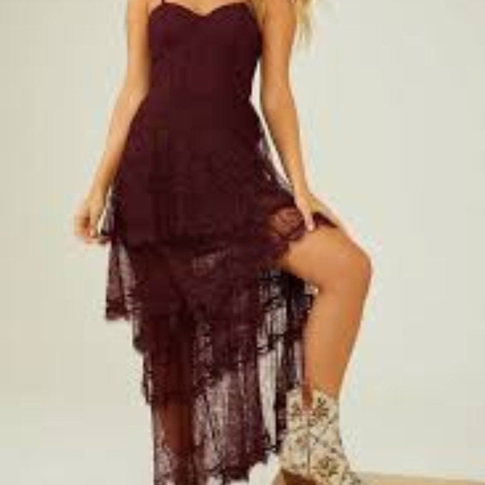 nwt $280 altar'd state wine tasting lace tiered nashville maxi dress S L